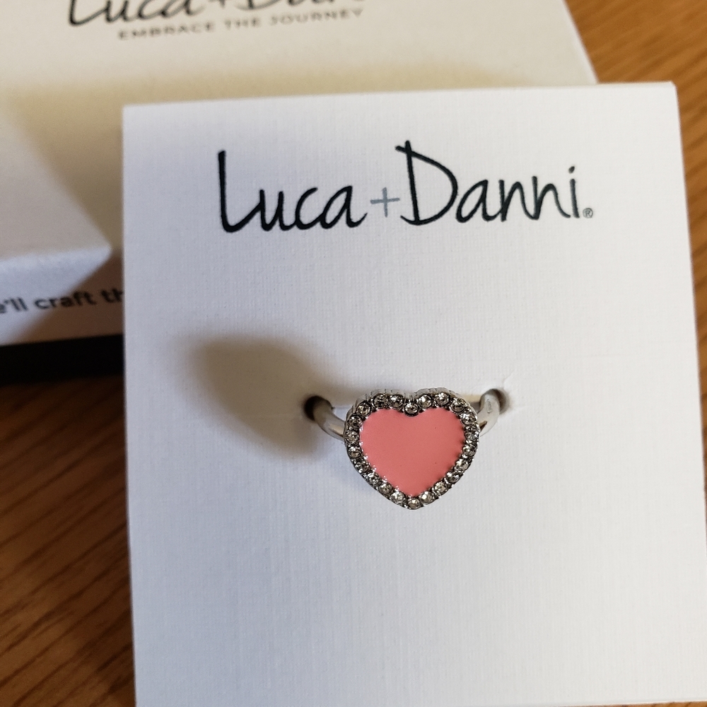 Luca + Danni size 6 ring. Pink enamel heart in silver setting.  NEW IN BOX
